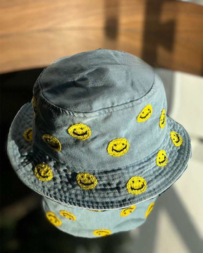 Smiley Face Denim Bucket Hat