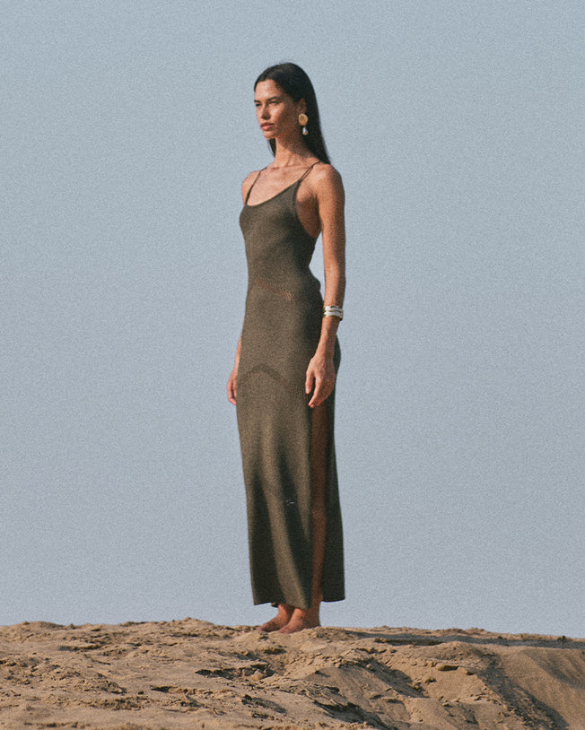Salma Open Back Maxi Dress with Seashell Details - Cactus