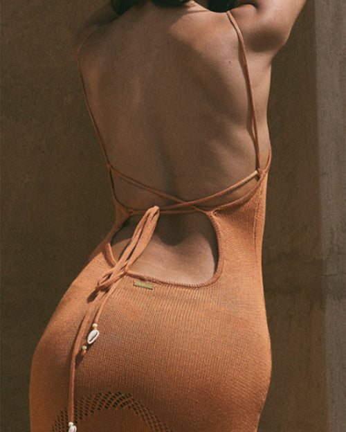 Salma Open Back Maxi Dress with Seashell Details - Burnt Orange