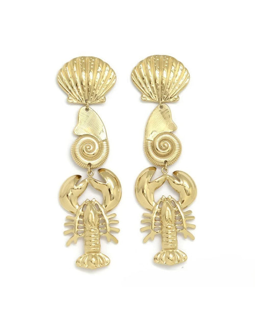 Scallop Shell Earrings Gold Lobster