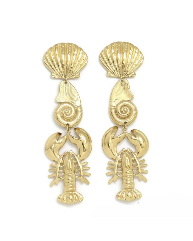 Scallop Shell Earrings Gold Lobster