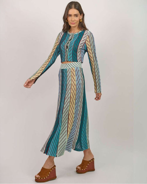 Scarlet Abigail Short Cardigan & Midi Skirt Set - Aqua Green
