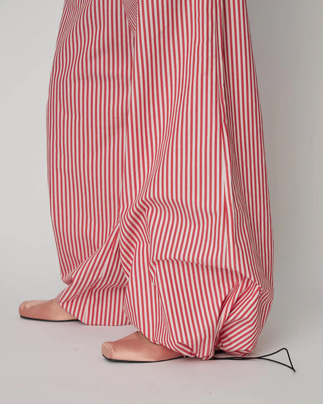 Cropped & Oversized Red Stripped Cotton Shirt and Pants Set