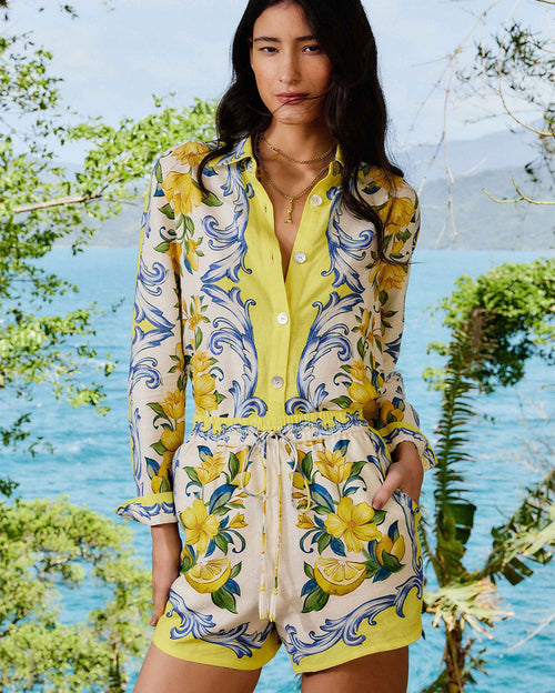 Sicily Scarf Off-White Shirt and Shorts Set
