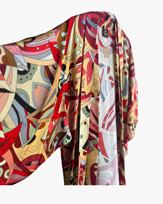 Terracote Geometric Long Silk Kimono Coverup