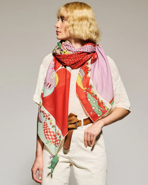 Song of the Deep Printed Cotton Scarf 137cm