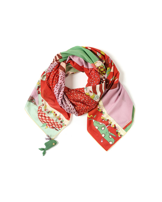 Song of the Deep Printed Cotton Scarf 137cm
