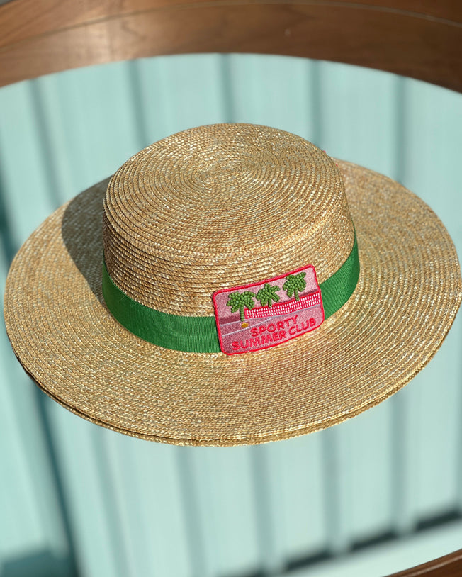 Sporty Summer Club Post Card Hats with Green Ribbon