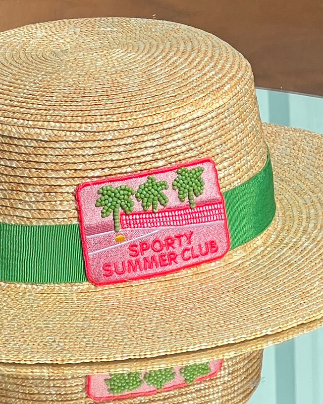 Sporty Summer Club Post Card Hats with Green Ribbon