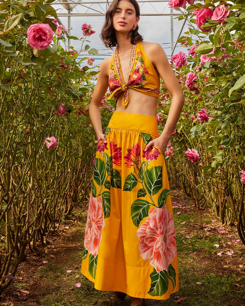 Spring Awakening Yellow Top and Midi Skirt Set