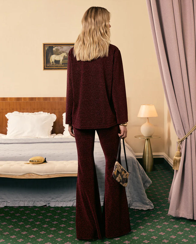 Stardust Lurex Lounge Suit in Burgundy
