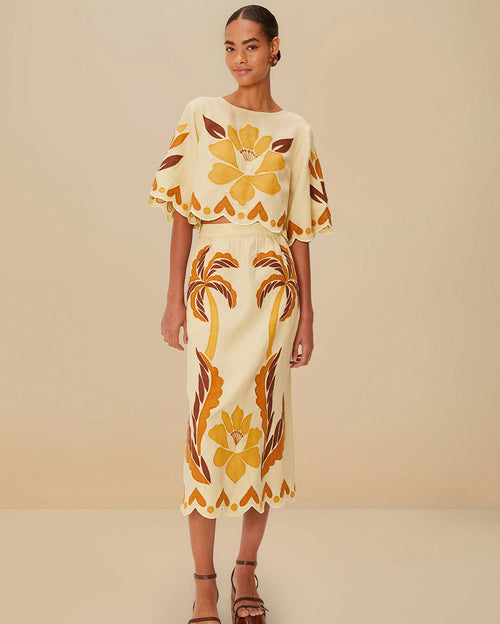 Summer Cutwork Sand Blouse and Skirt Set