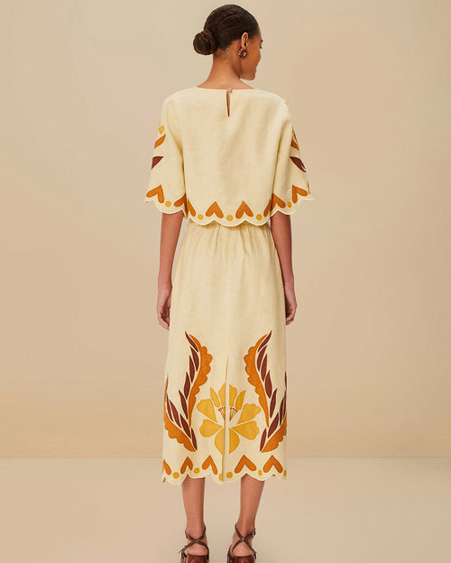 Summer Cutwork Sand Blouse and Skirt Set