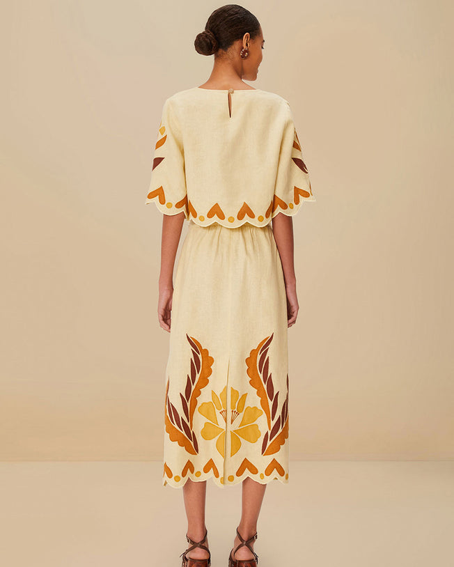 Summer Cutwork Sand Blouse and Skirt Set