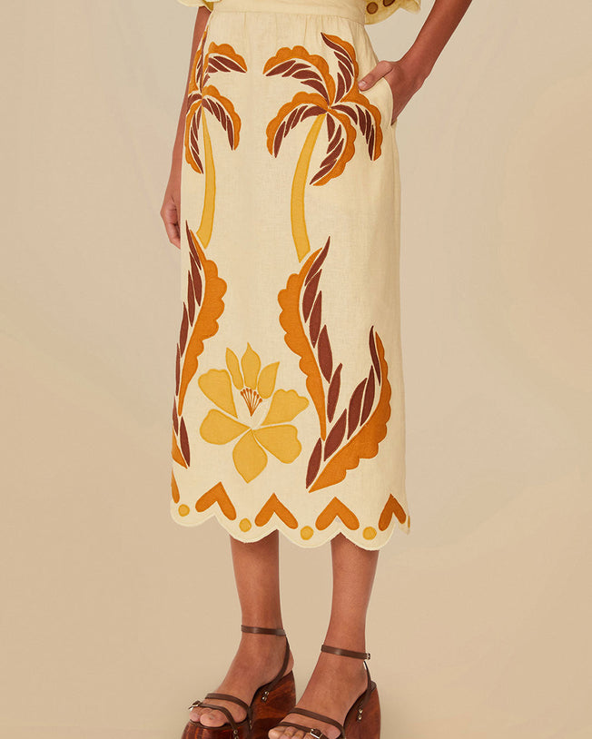 Summer Cutwork Sand Blouse and Skirt Set