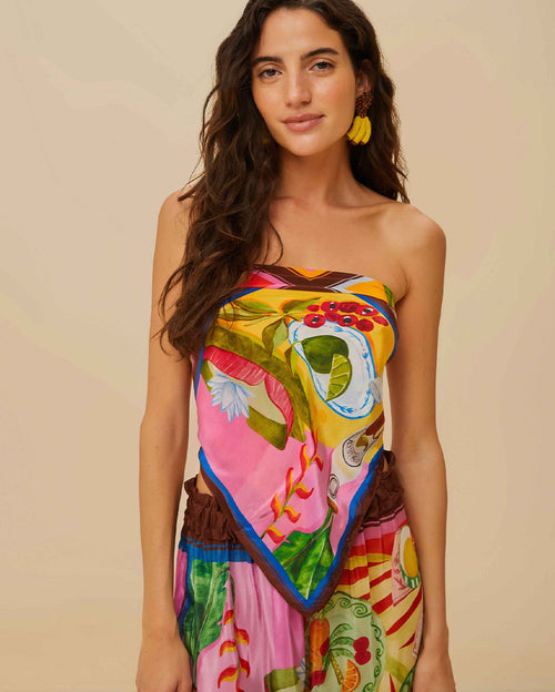 Summer Picnic Multicolor Scarf and Low Waist Pants Set