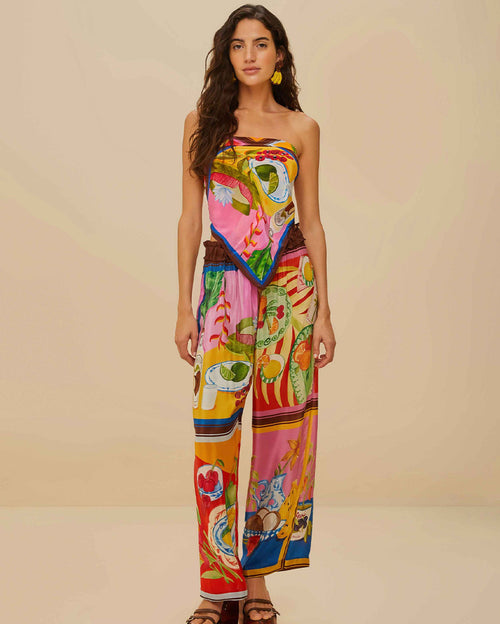 Summer Picnic Multicolor Scarf and Low Waist Pants Set