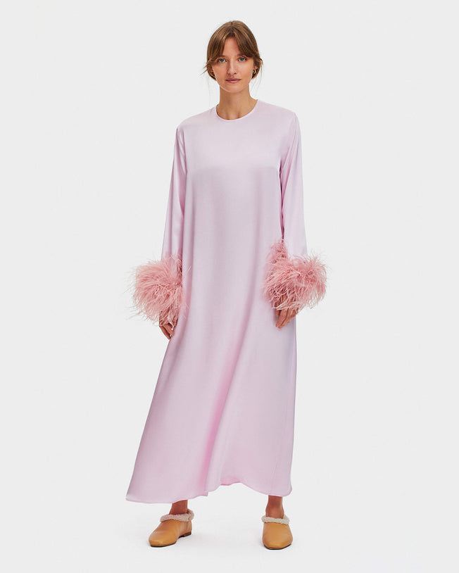 Suzi Maxi Dress with Detachable Feathers in Pink