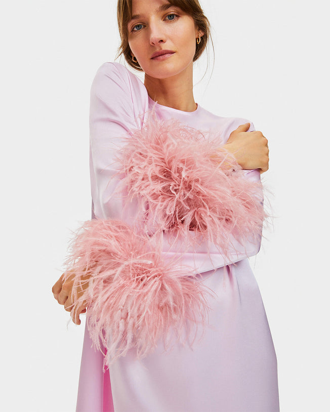 Suzi Maxi Dress with Detachable Feathers in Pink