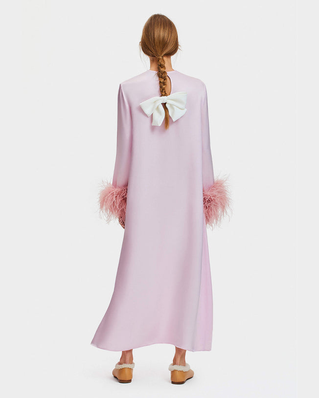Suzi Maxi Dress with Detachable Feathers in Pink