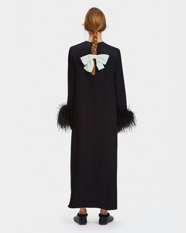 Suzi Maxi Dress with Detachable Feathers in Black