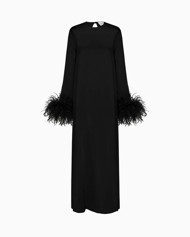 Suzi Maxi Dress with Detachable Feathers in Black