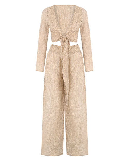 Thalia Top and Pant Set Gold Beige