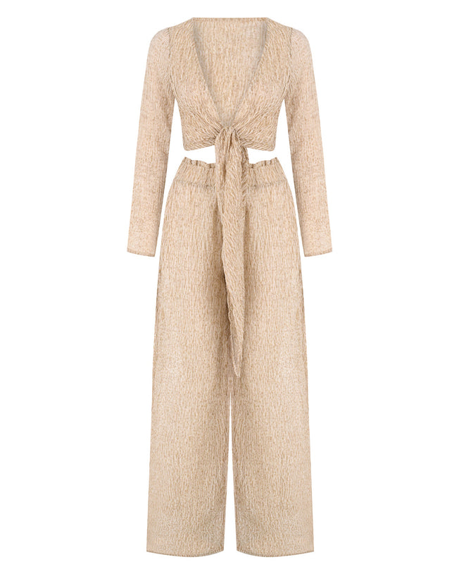 Thalia Top and Pant Set Gold Beige