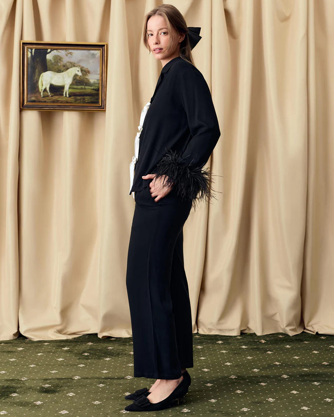 The Bow Pajama Set in Black with Detachable Feathers