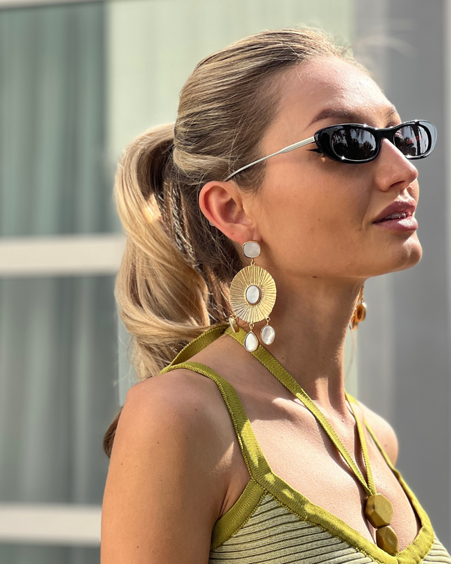 Three Dangling Stones Mop Priya Earrings