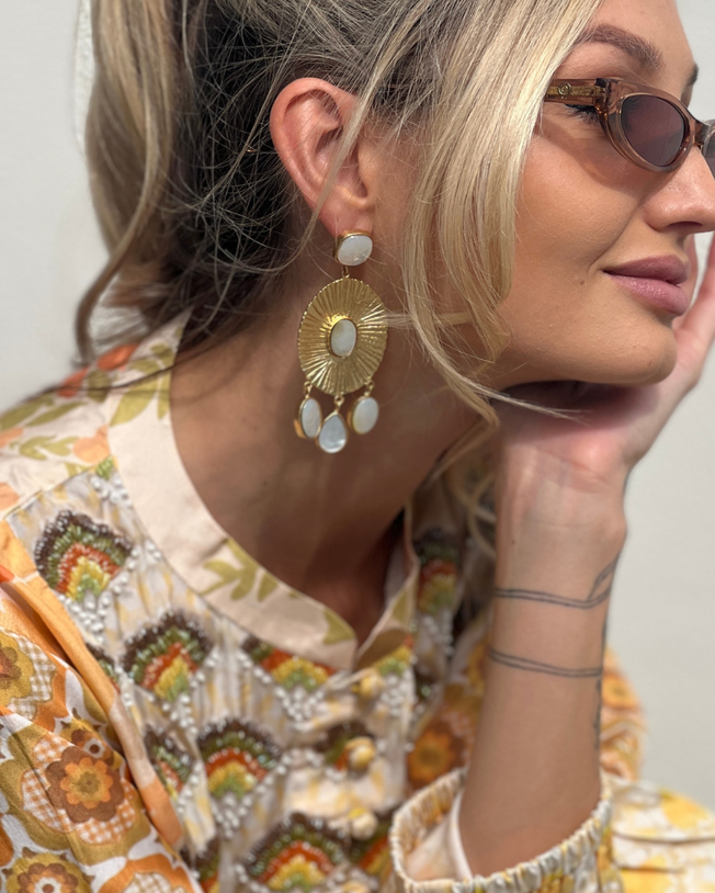 Three Dangling Stones Mop Priya Earrings