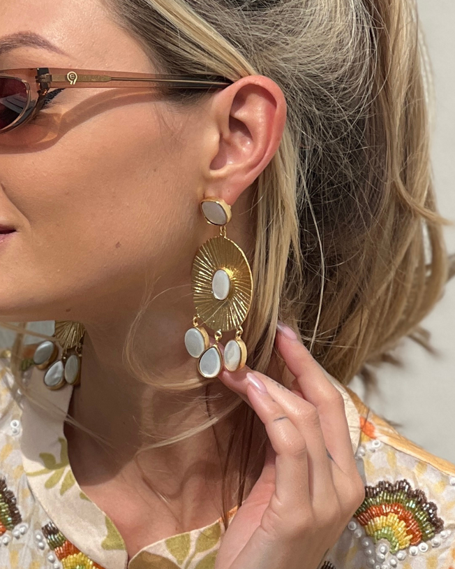 Three Dangling Stones Mop Priya Earrings