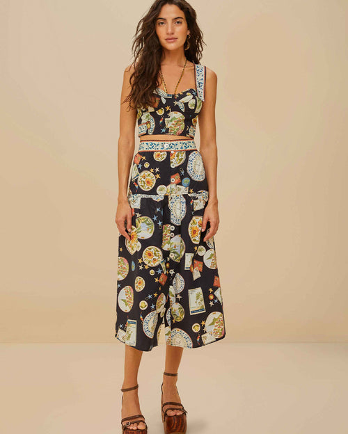Trip Souvenir Black Topstitching Lasex Top and Midi Skirt