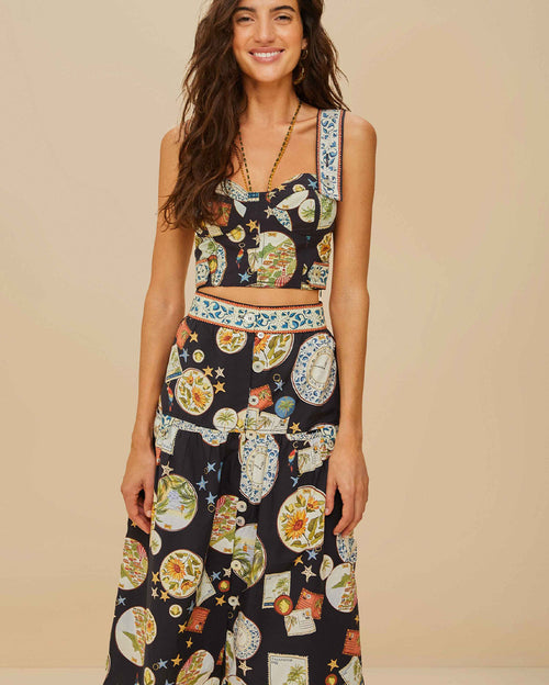Trip Souvenir Black Topstitching Lasex Top and Midi Skirt
