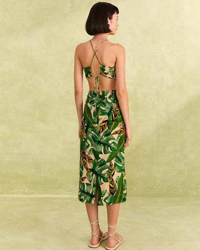 Tropical leaves midi dress