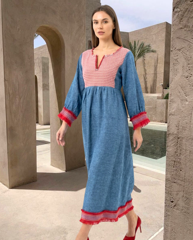 Tulum Blue Linen Maxi Dress