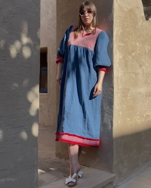 Tulum Blue Linen Maxi Dress