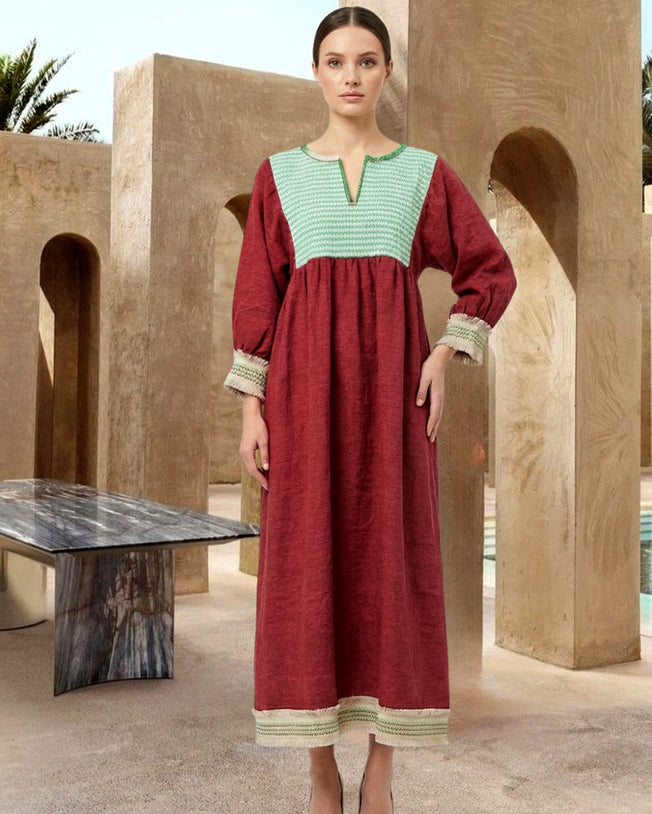 Tulum Burgundy Linen Maxi Dress