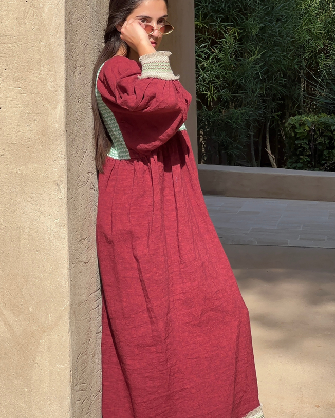 Tulum Burgundy Linen Maxi Dress
