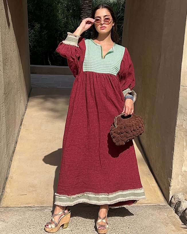 Tulum Burgundy Linen Maxi Dress