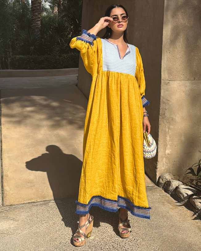 Tulum Ocra Linen Maxi Dress