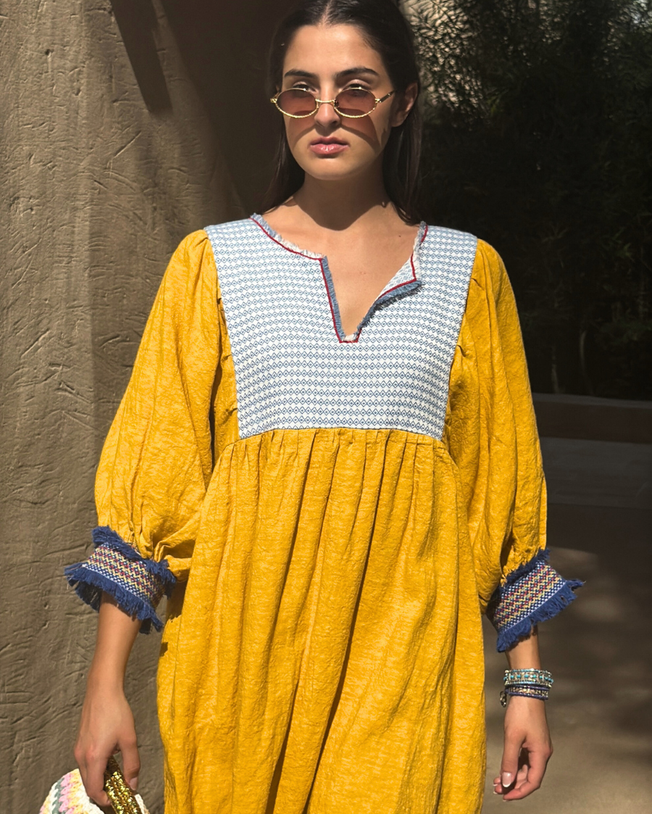 Tulum Ocra Linen Maxi Dress