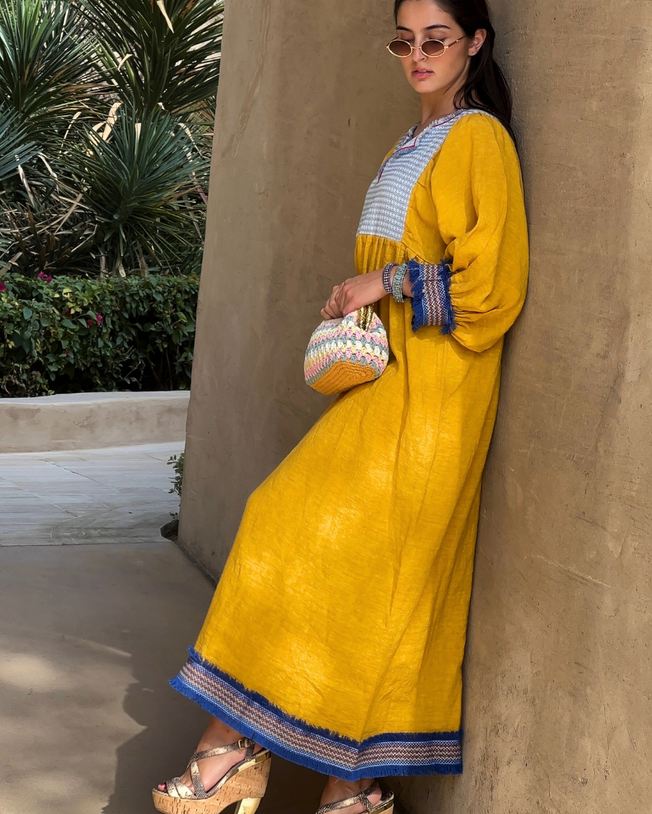 Tulum Ocra Linen Maxi Dress