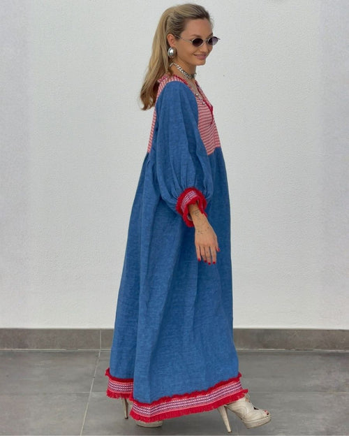 Tulum Blue Linen Maxi Dress