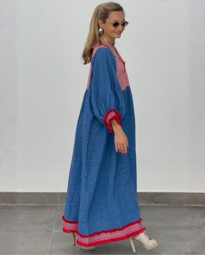 Tulum Blue Linen Maxi Dress