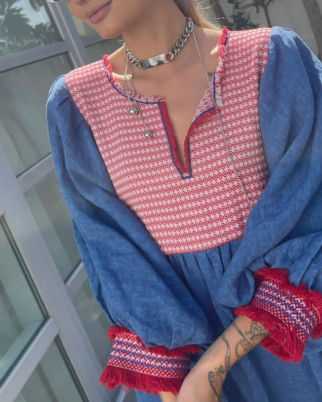 Tulum Blue Linen Maxi Dress