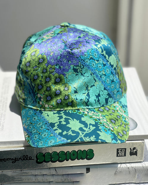 Turquoise Flower Pattern Silk Cap
