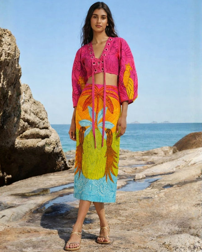 Usiacuri Multicolor Eyelet Blouse and Skirt Set