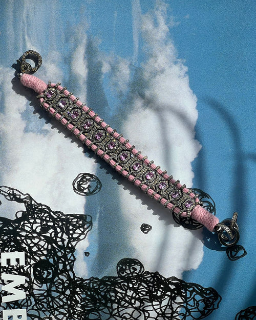 Victorian Bracelet 14k Diamond Single Cut LB 4.140ct (Pink Sapphire 2.770ct & Threads 5.6ct with 13 Stones) - 726pcs - Pink