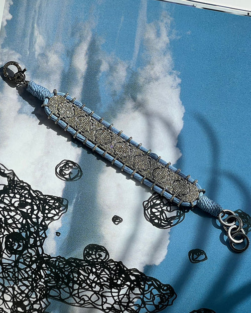 Victorian Bracelet 14k Diamond Single Cut LB 4.960ct & Threads 5.45ct - 1484pcs - Blue